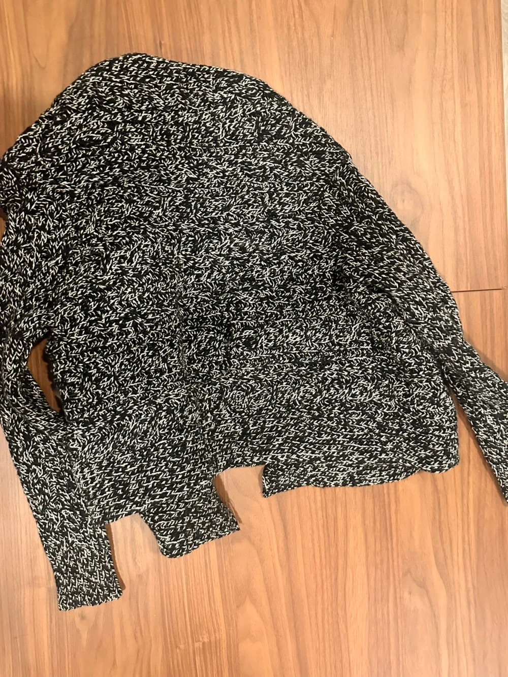 Ralph Lauren Black & White Marled Shawl Collar Cardigan with Red Pony